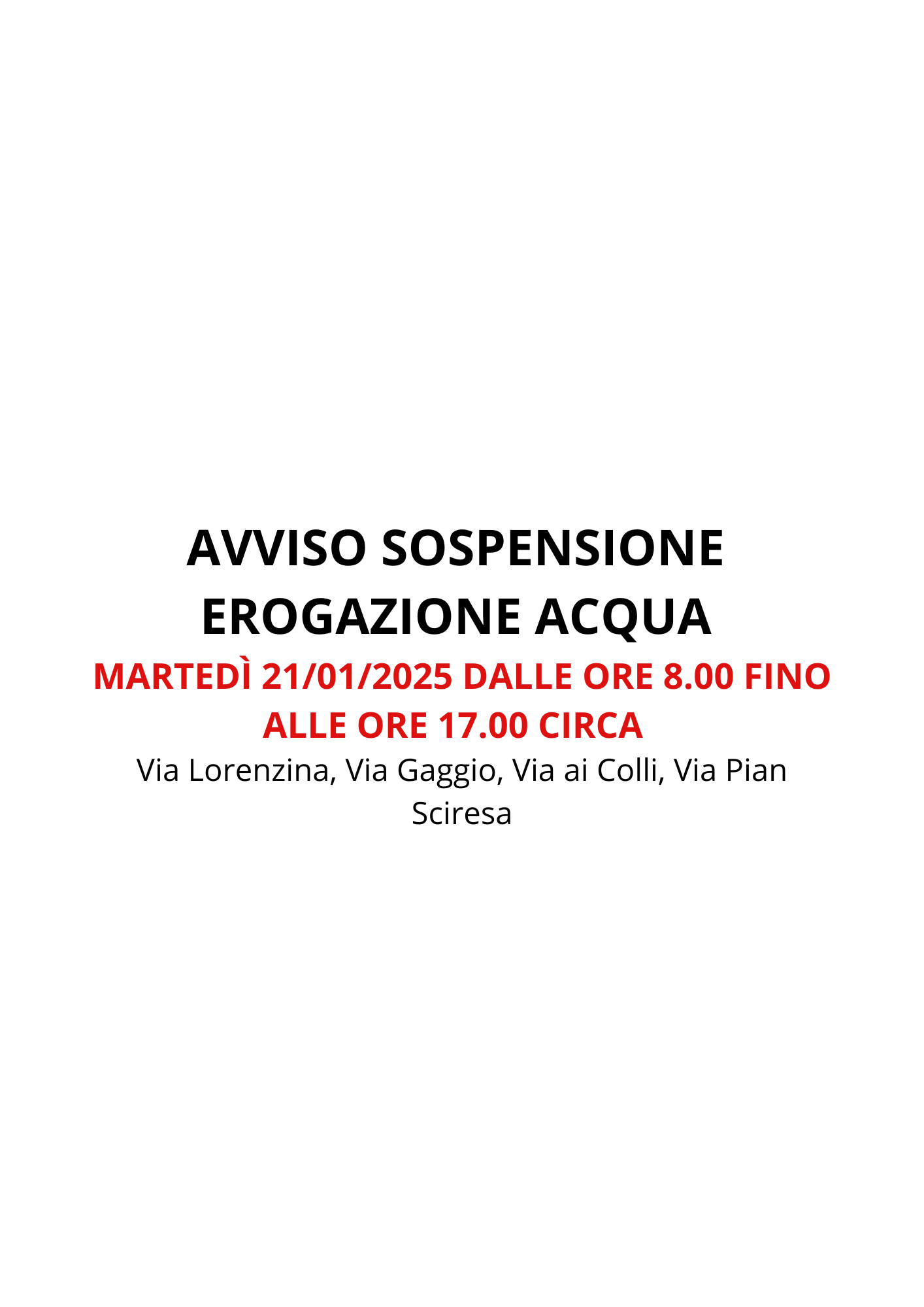 Avviso di Sospensione Erogazione Acqua 